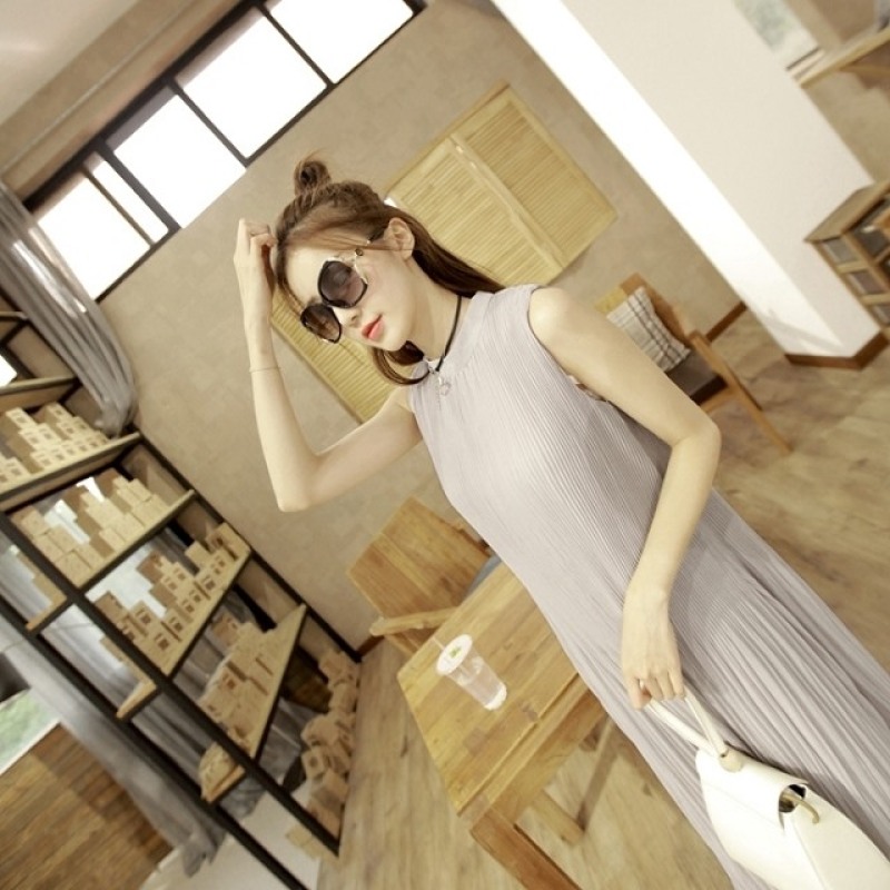 Đầm Maxi Không Tay Màu Trơn Phong Cách Hàn Quốc Cho Mẹ Bầu