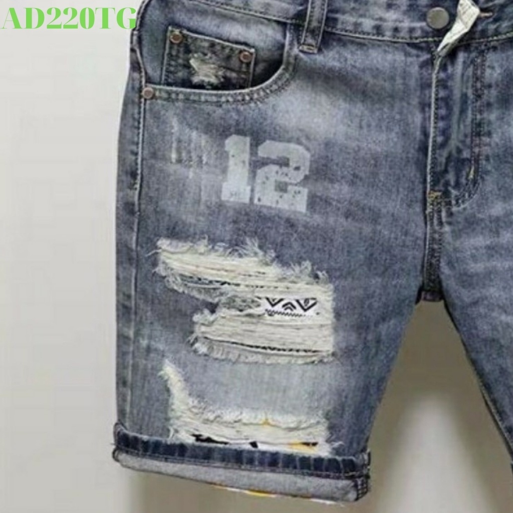 Quần short nam tenji sh220tj short jean nam xanh rách in wash phong cách tenji store 5