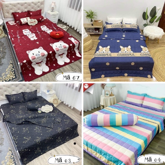 Bộ Chăn Ga Gối Nệm Hè Đẹp 5 món gồm vỏ chăn, ga giường đẹp,ra nệm ,drap giường, vỏ gối, vỏ gối ôm  L