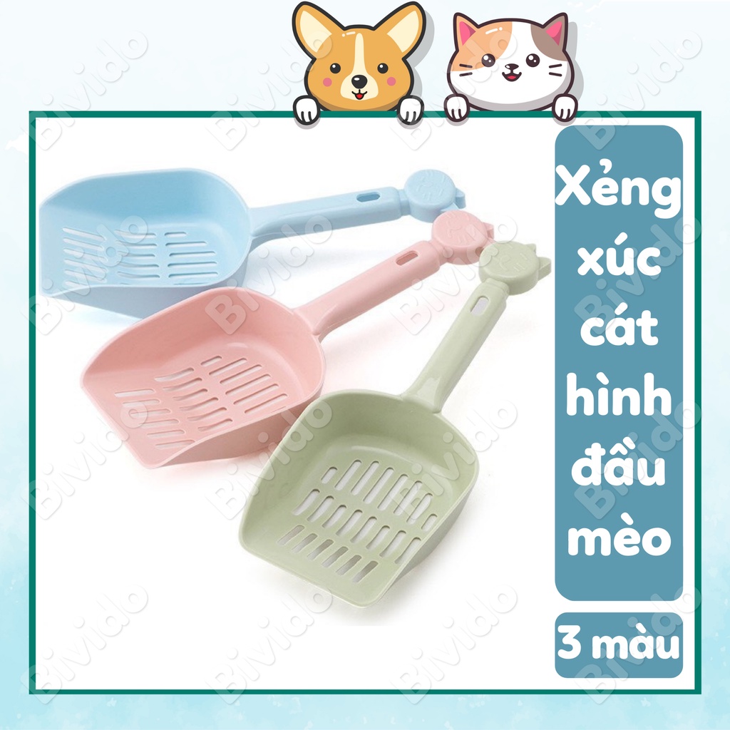 Xẻng xúc cát mèo hình đầu mèo tay cầm vừa, dễ vệ sinh - Bivido