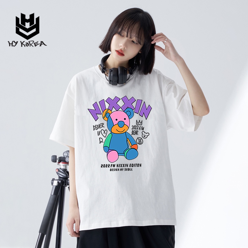 Áo Thun Cute Nhóm Lớp HY Korea Form Rộng Cotton 100 In Hình Gấu Nixxin 563.