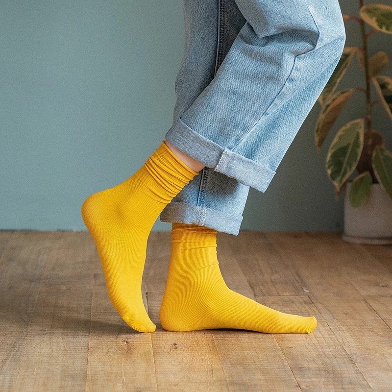 Đôi vớ mỏng mềm dài vừa phải màu trơn thoáng khí thoải mái phong cách Nhật Bản thời trang unisex