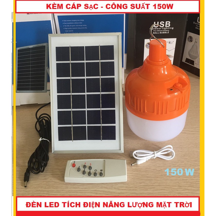 Bóng đèn LED tích điện năng lượng mặt trời công suất 150W JD-X150, Có Remote điều khiển, Có kèm cáp sạc USB