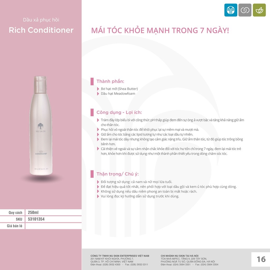 Dầu Xả Phục Hồi Tóc Hư Tổn Nuskin Rich Conditioner 250ml