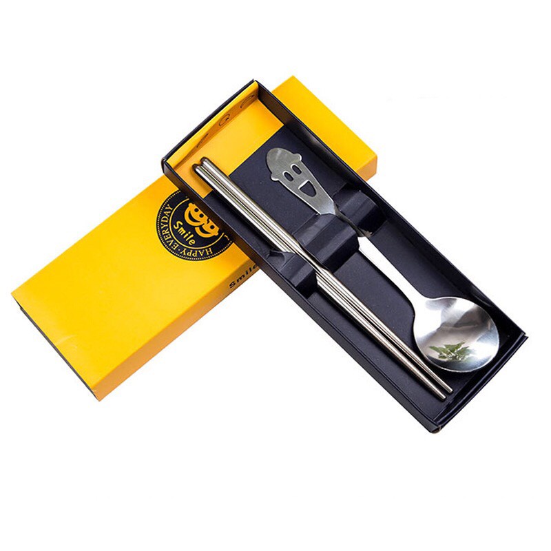 Bộ Thìa Đũa Inox Hình Mặt Cười Siêu Cute