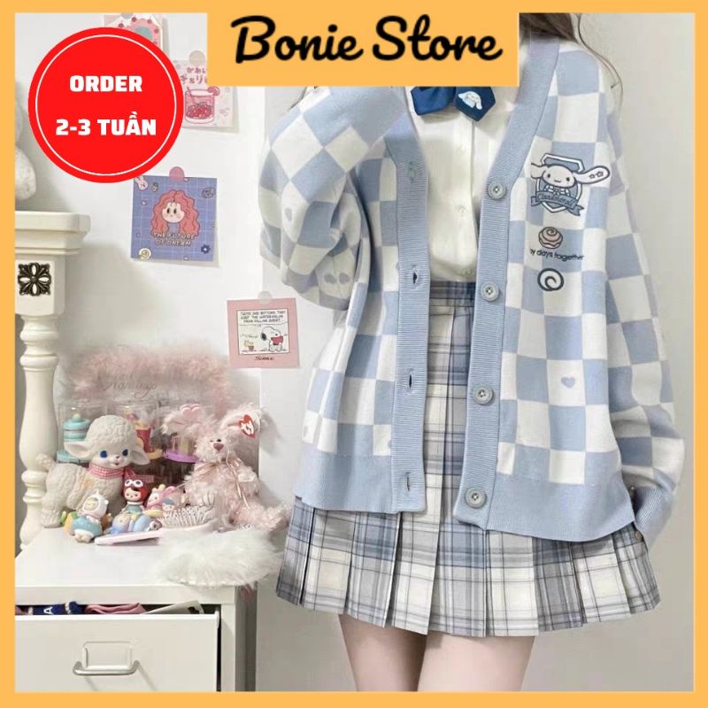 Áo Khoác Cardigan Áo Len Kẻ Caro Đồng Phục JK Trẻ Trung Dễ Thương (Có Ảnh Thật)
