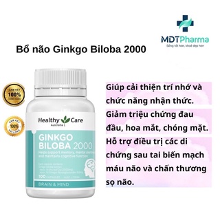 Viên uống bổ não ginkgo biloba 2000mg healthy care hộp 100 viên