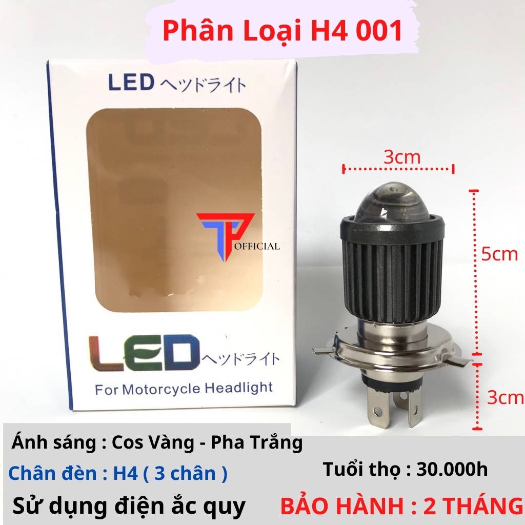 Đèn pha led xe máy bi cầu mini h4 pha trắng cos vàng siêu sáng _ TP MotorBike