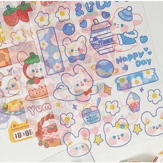 Set 4 tấm Sticker 🫧 Cute Rainbow Bunny and Bear