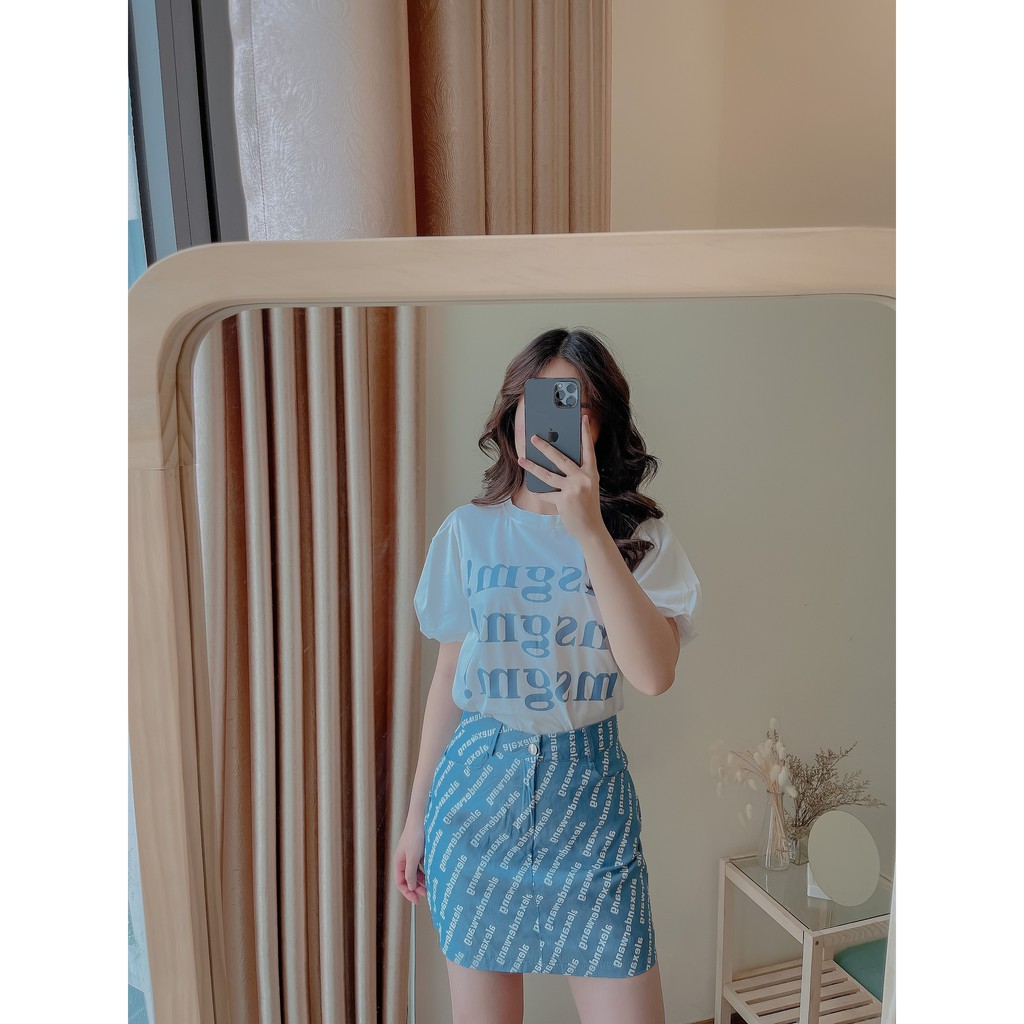 Set váy áo pull tay bồng chân váy ❤️