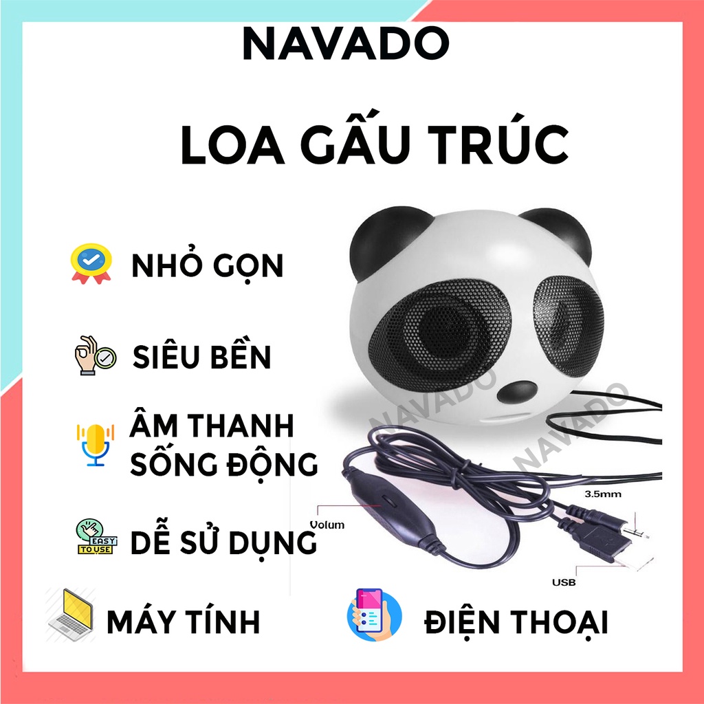 Loa Nghe Nhạc hay Mini, loa Máy Tính Để Bàn hình gấu trúc có giắc cắm Âm Thanh  nhỏ gọn công suất lớn giá rẻ A6 NAVADO