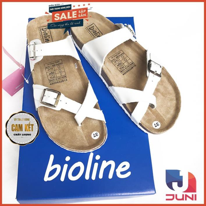 [DA BÒ THẬT] D06 Dép sandal xỏ ngón Unisex Trắng tinh khôi (Đế trấu) Juni Store