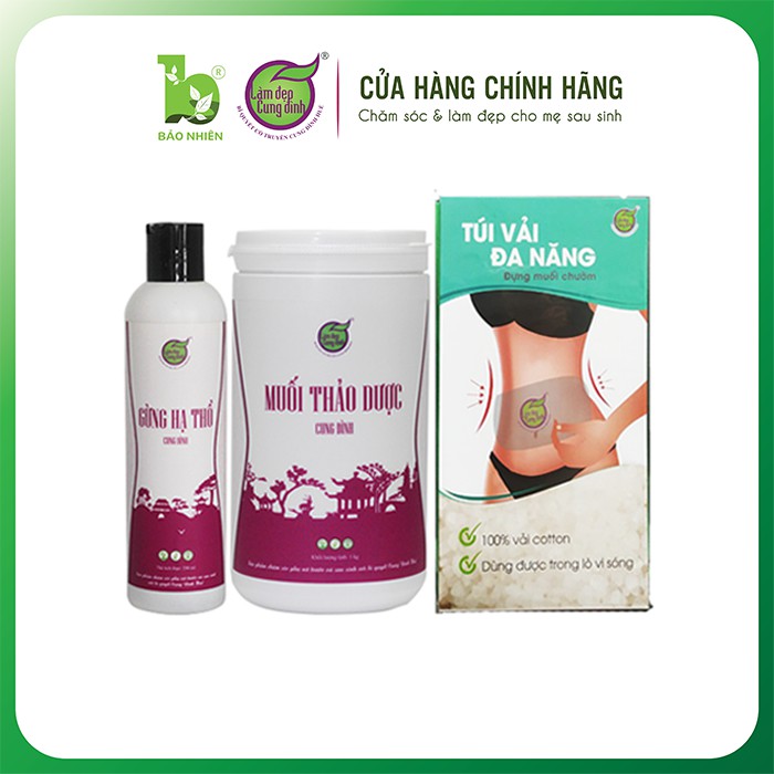 Combo Giảm Eo Sau Sinh 1 Gừng Hạ Thổ + 1 Muối Chườm Bụng + 1 Túi Đựng Muối