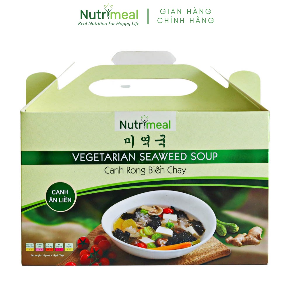 Hộp 10 Gói Canh Rong Biển Chay Ăn Liền Nutrimeal 18gr/ Gói/ 12 Người Dùng