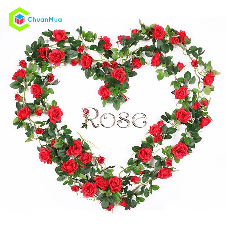 Dây hoa hồng giả trang trí 2m4, Hoa Giả treo tường (Hoa Giả, Sỉ Hoa Giả Bình Tân,...)