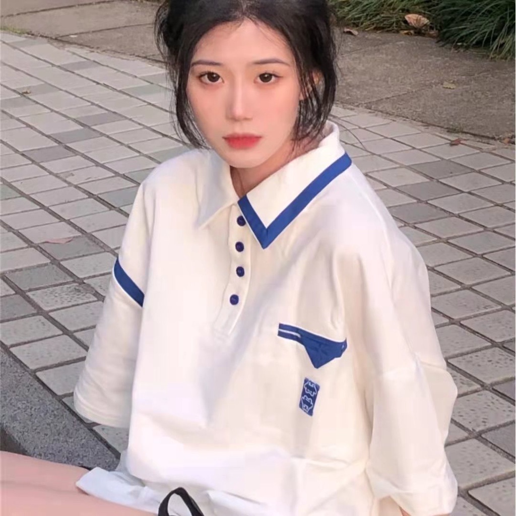 Áo polo Tay Ngắn Dáng Rộng Phong Cách Thể Thao Thời Trang Mùa Hè Cho Nữ