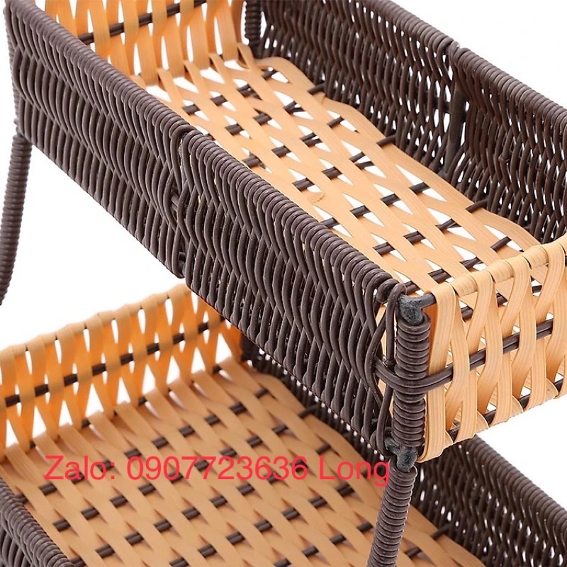 Kệ 2 tầng Trung dây đan nhựa giả mây loại đặc biệt Dài 25cm Rộng 21cm Cao 23cm