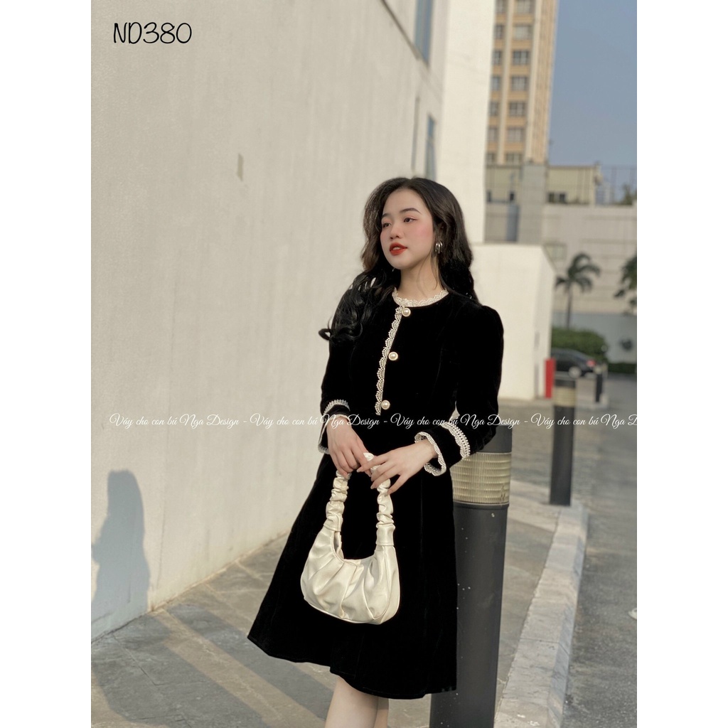 V19 Nga Design váy cho con bú nhung tuyết phối zen