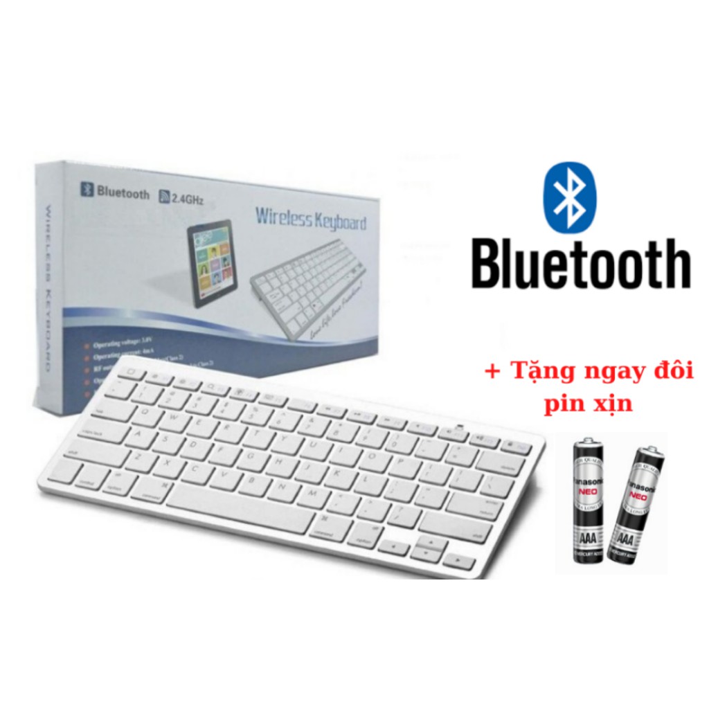 Bàn phím không dây Bàn phím bluetooth mỏng đẹp phím ấn nhẹ dùng cho Điện thoại - Máy tính bảng - Laptop MART CASE