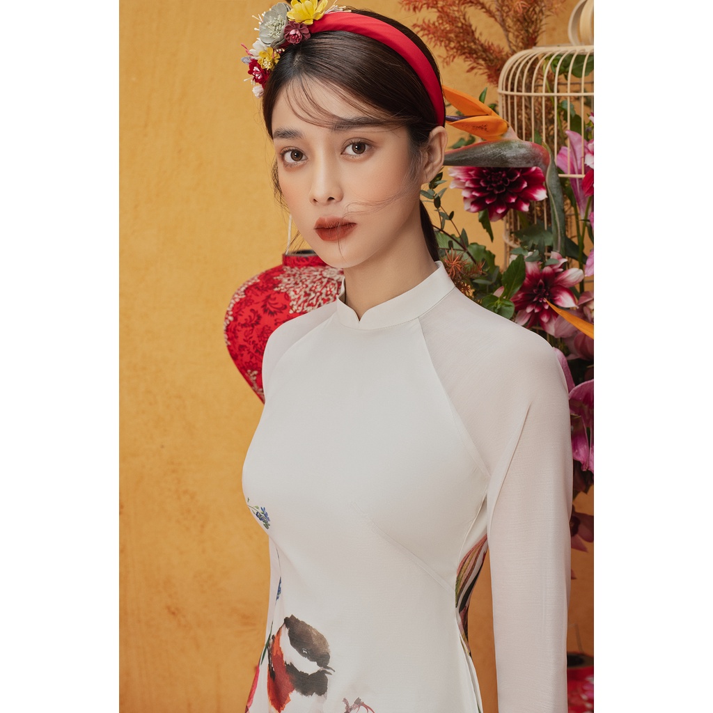 Áo dài màu trắng kem, quần đỏ đô 1AD10309 ADORE DRESS