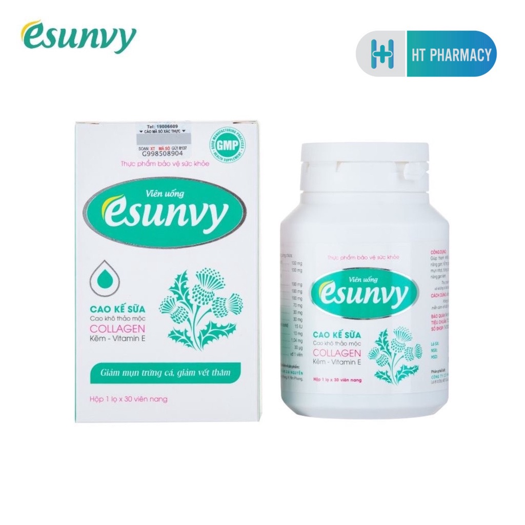Viên Uống Thanh Nhiệt Giải Độc Esunvy, Giảm Mụn Trứng Cá, Hạn Chế Vết Thâm Hộp 30 Viên