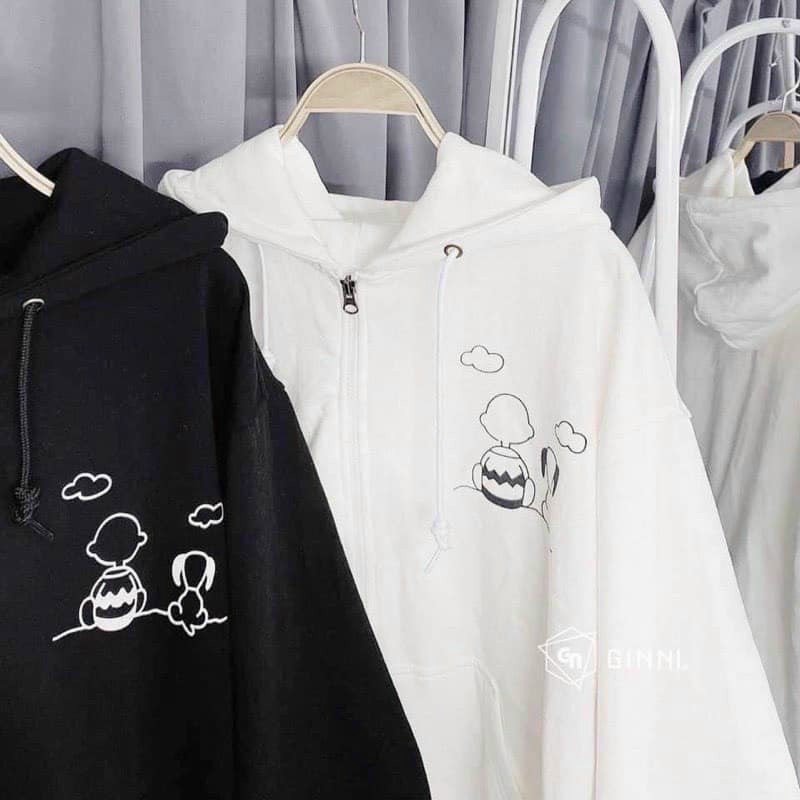 Áo khoác nam nữ Hoodie nỉ trơn Basic in 5D form rộng tay bồng khóa kéo có mũ Ulzzang giá rẻ couple màu đen, trắng K064