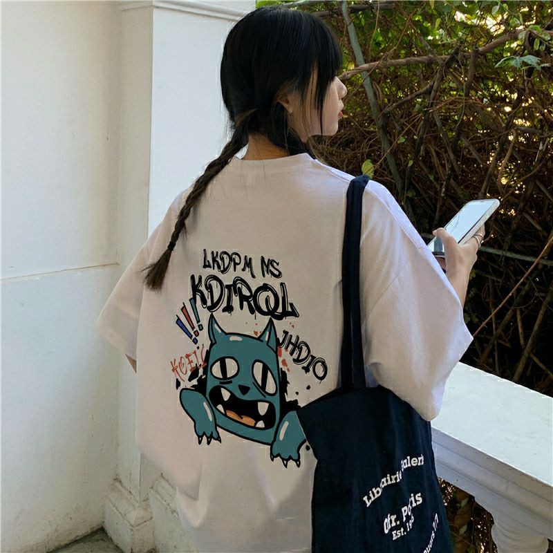 áo thun nữ form rộng unisex oversize mèo hoạt hình