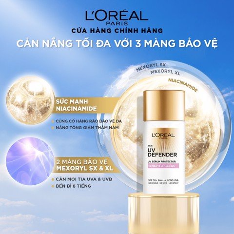 Kem Chống Nắng Mịn Nhẹ, Bảo Vệ Da, Chống Lão Hóa L'Oreal UV Defender Serum Protector SPF 50+/PA++++