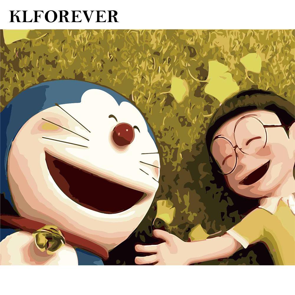 Bộ 40 Tranh Sơn Dầu Vải Bố Hình Doraemon Và Những Người Bạn Đáng Yêu Kèm Phụ Kiện Trang Trí