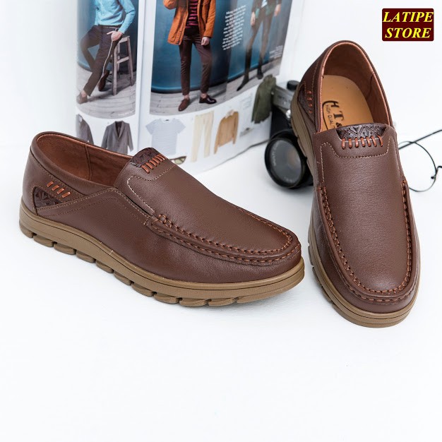GIÀY TÂY NAM KHÔNG DÂY DA BÒ THẬT ĐẾ CAO SU MỀM BẢO HÀNH 12 THÁNG DÁNG GIÀY CÔNG SỞ NAM DA BÒ MỀM ( LATIPE  278 NÂU ) | BigBuy360 - bigbuy360.vn