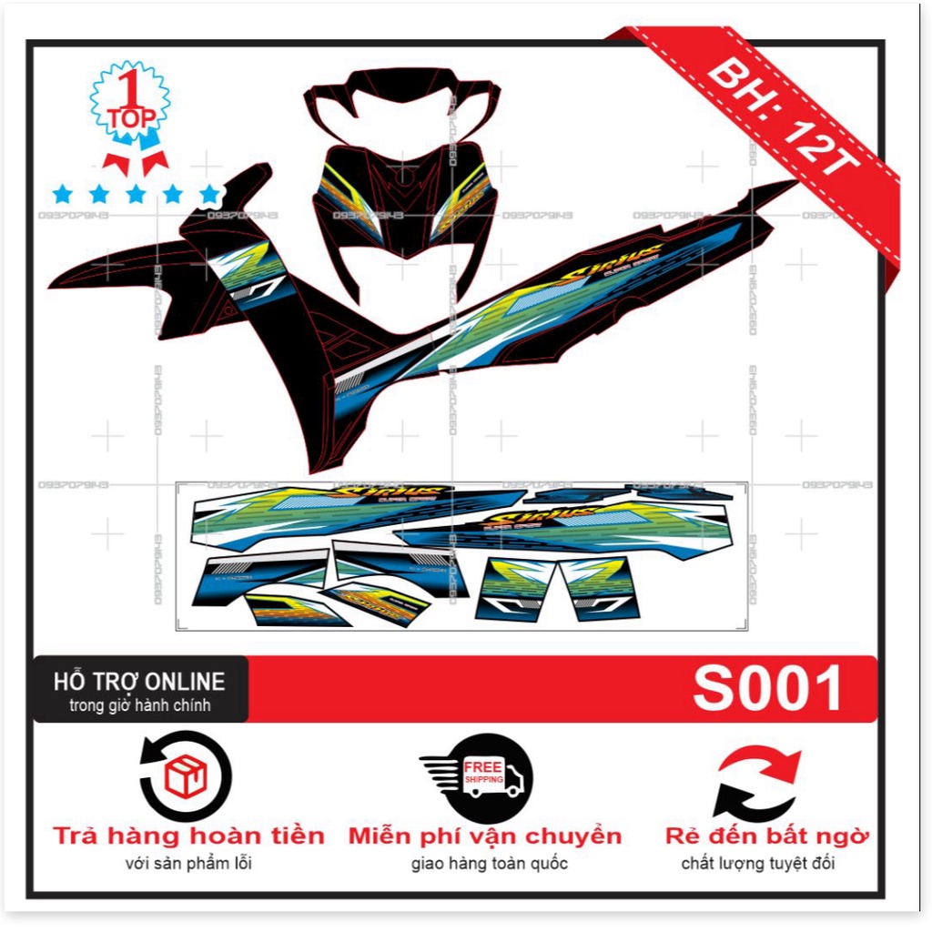 ( Quí khách vui lòng mang ra tiệm cho thợ dán ) Tem sirius xanh đen