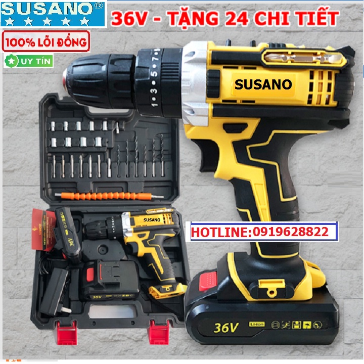 (LOẠI I) Máy Khoan Bê Tông và Bắt Vít 66V - TẶNG Kèm 24 Chi Tiết - 3 Chức Năng 100% Lõi Đồng - 2 Pin Chuẩn 5 CELL