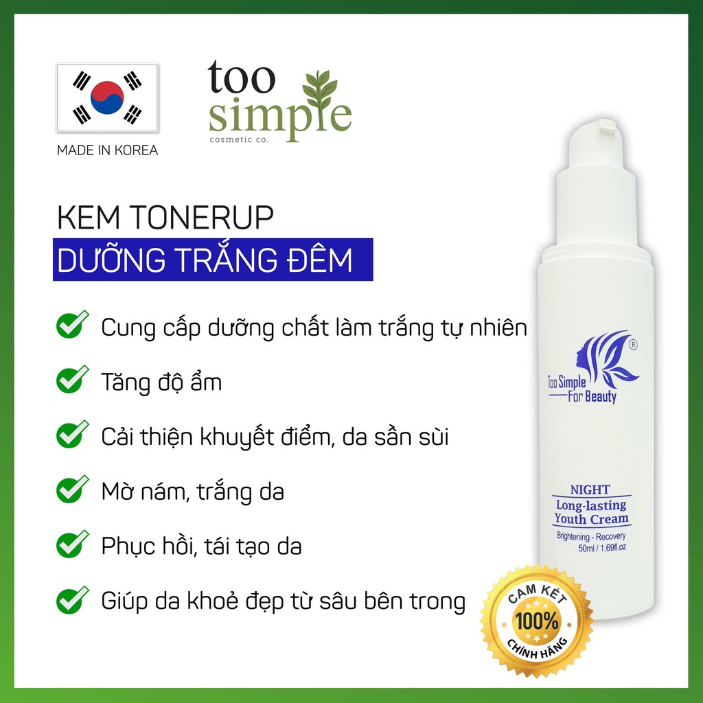 Kem tone up dưỡng trắng đêm Too Simple For Beauty 50 ml | BigBuy360 - bigbuy360.vn