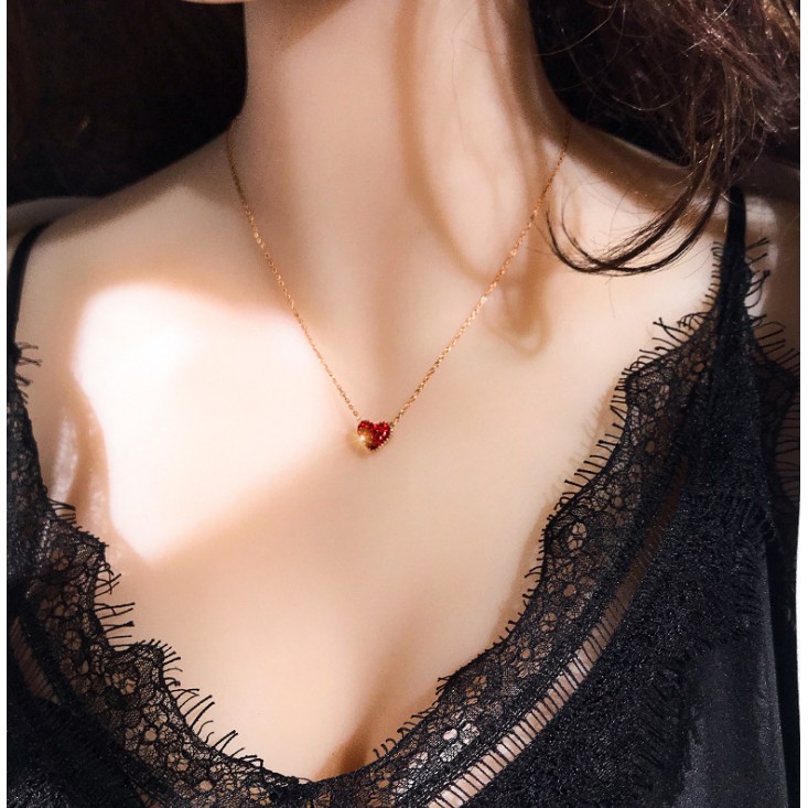 Dây chuyền nữ titan hình trái tim 2 mặt đỏ đen siêu đẹp, bền màu, hợp thời trang