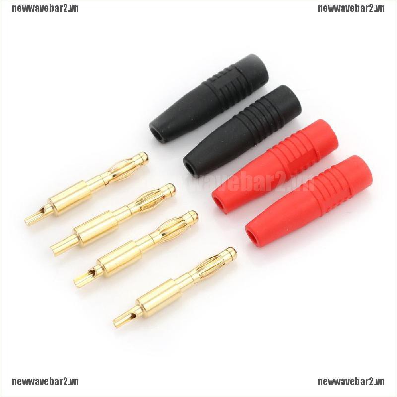 {new2} 4pcs Gold Plated Copper 4mm Banana Male Plug Test DIY Solder Connector R+B{wave}