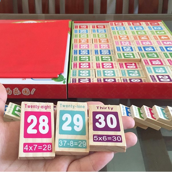 Đồ chơi gỗ thông minh cho bé bộ domino 100 số học toán tiếng anh và xếp hình sáng tạo Montessori, quà tặng sinh nhật