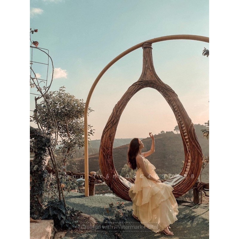 Đầm maxi voan xếp tầng cổ yếm xích | BigBuy360 - bigbuy360.vn