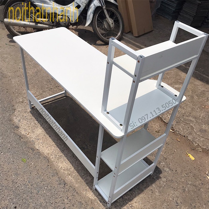 Bàn làm việc kèm giá sách, đã định vị các lỗ lắp ráp nên tháo lắp rất dễ dàng (tặng gương soi gỗ để bàn ) | BigBuy360 - bigbuy360.vn