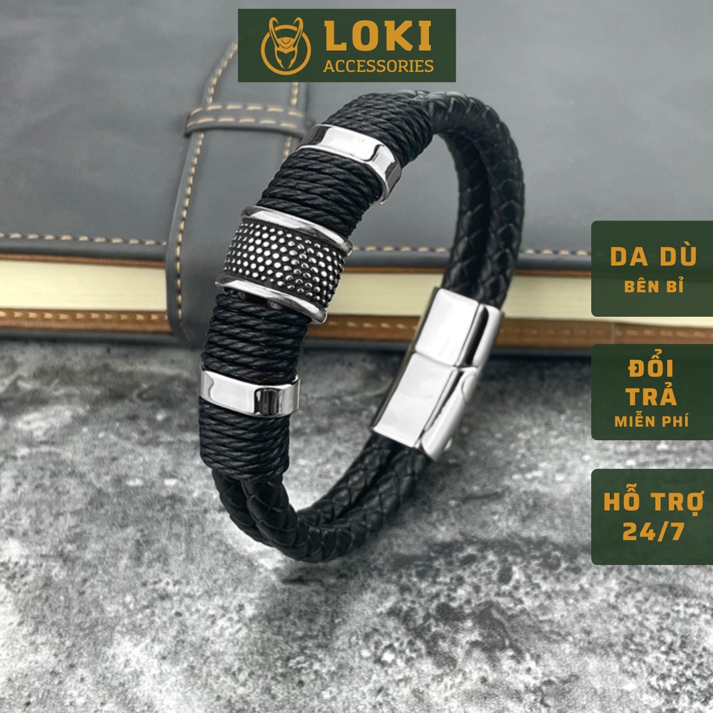 Vòng Tay Nam Lắc Tay Unisex Thời Trang Loki Accessories Đeo Tay Nam Nữ Basic  Màu Đen - Vòng Tay Da RETRO