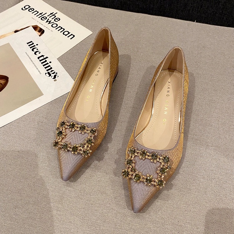 Giày Búp Bê Mũi Nhọn Đính Đá Lấp Lánh Thời Trang Cho Nữ Size 34-44 3Cm