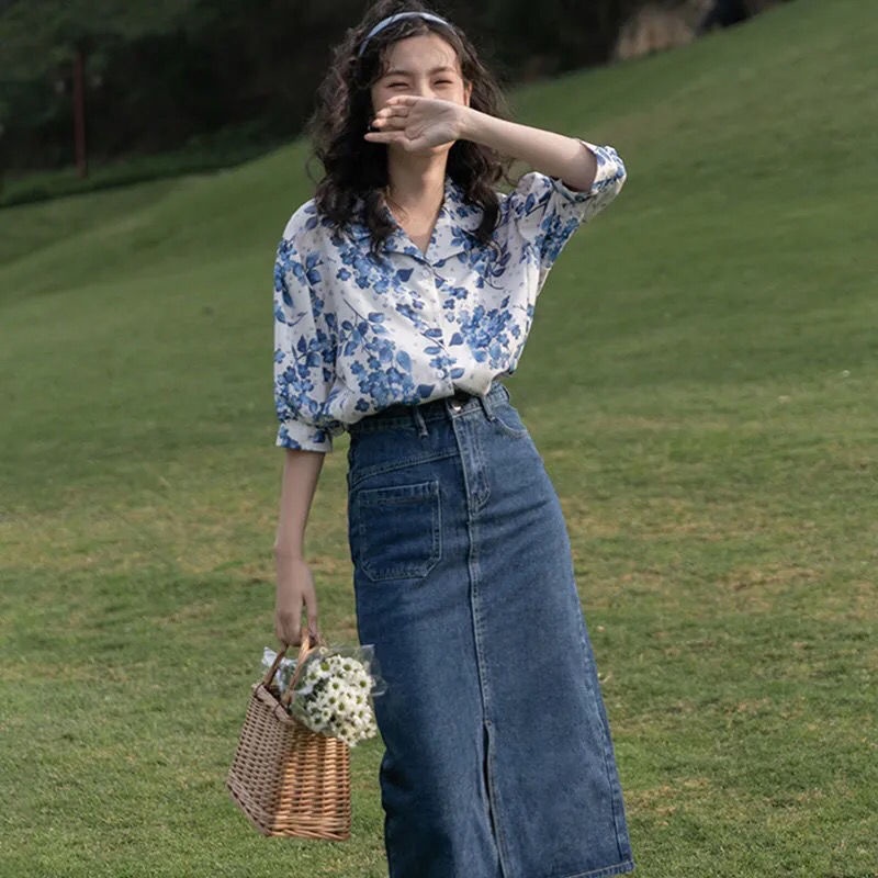 COZOK Áo Sơ Mi Ngắn Tay In Họa Tiết Thời Trang Retro Hồng Kông Dễ Phối Đồ