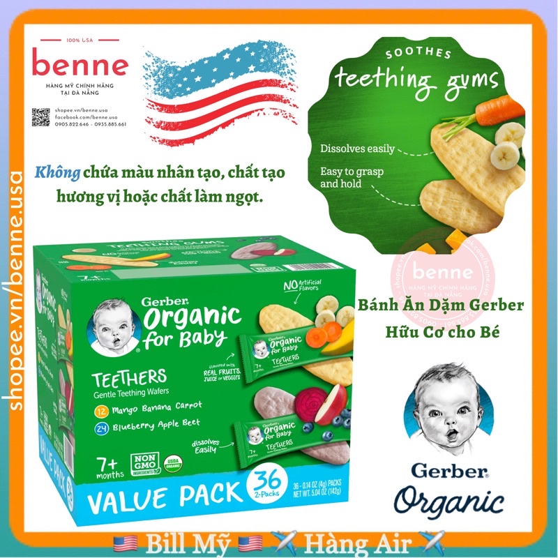 Bánh ăn dặm Gerber Organic dành cho bé từ 7 tháng tuổi của Mỹ