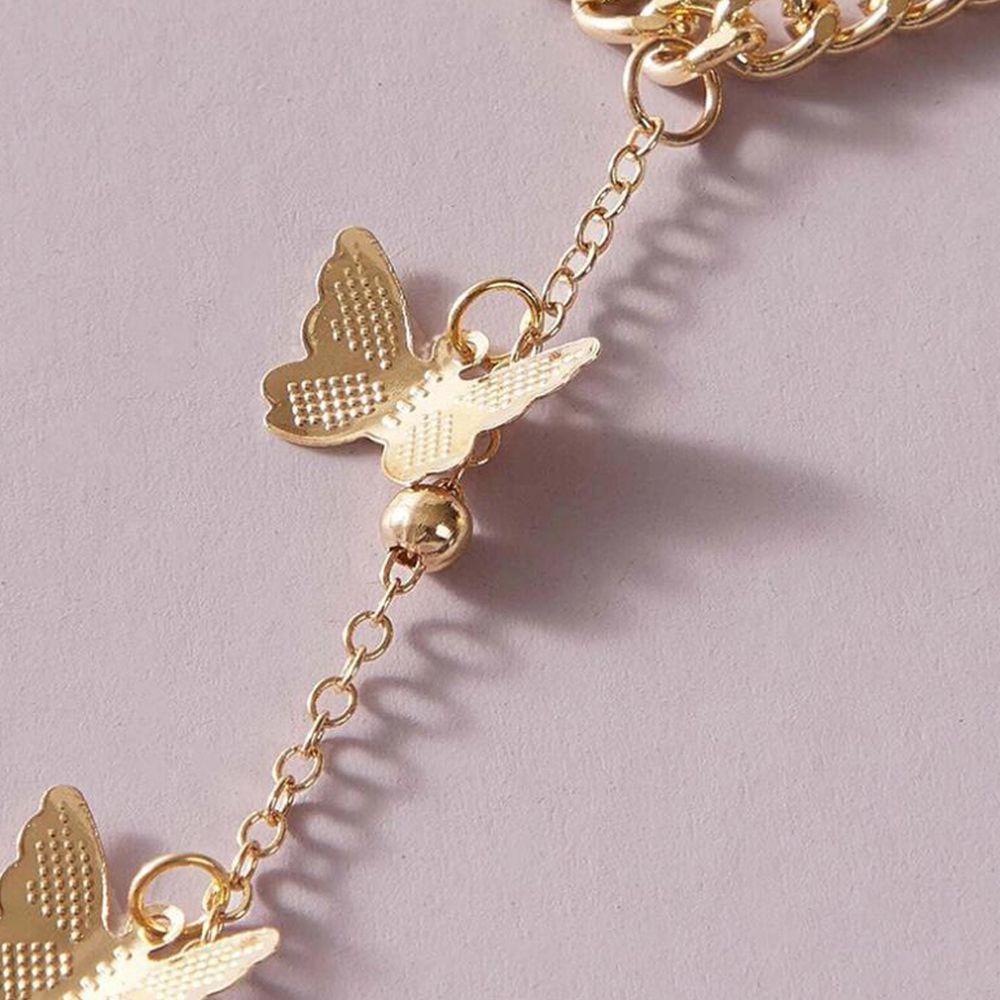 Vòng đeo tay nối liền nhẫn kiểu chuỗi xích trang trí bươm bướm phong cách Hàn Quốc đơn giản độc đáo dành cho nữ