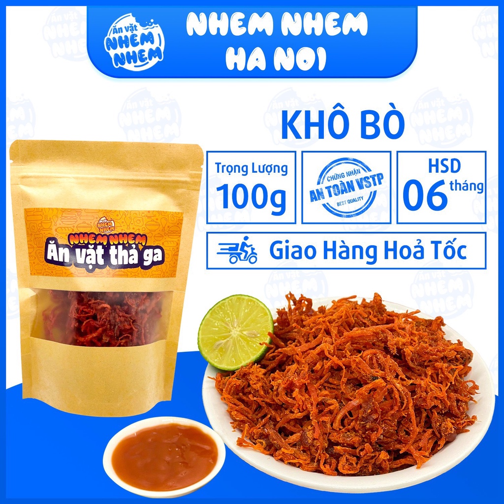 Khô bò xé sợi Nhem Nhem 100g Đồ ăn vặt Hà Nội vừa rẻ vừa ngon