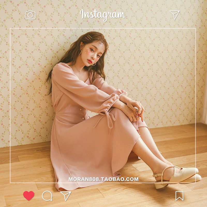 Đầm dáng xòe nữ tay dài midi Emilshop