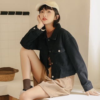Áo khoác jean crop đen basic-AK553
