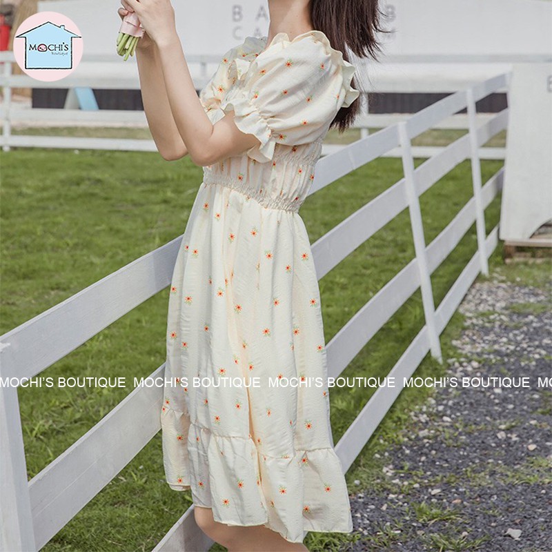 Váy đầm bánh bèo dáng xòe họa tiết hoa, mẫu váy đầm nữ đẹp mặc được 2 kiểu trễ vai hoặc cổ vuông, tiện lợi-M010 | BigBuy360 - bigbuy360.vn