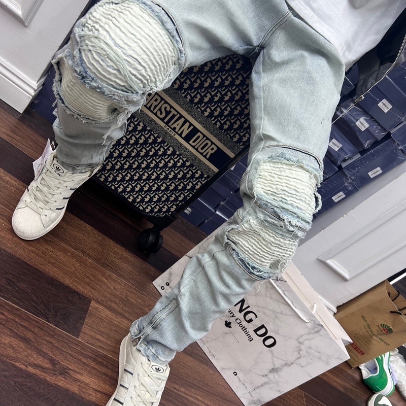 Quần Jean Dài Nam Vá Da Khoá Ống Phong Cách Thời Trang Cao Cấp, From Dáng Skinny