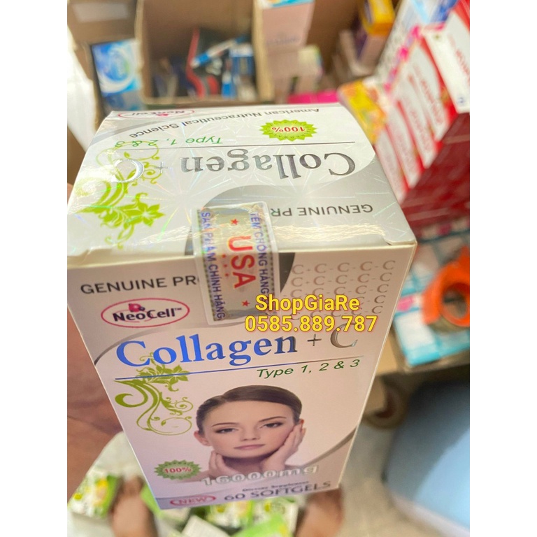 Collagen + C 16000mg Tybe,1 2 & 3 Hàng Mỹ đẹp da, chống lão hóa, mờ thâm, trắng da Hộp 60 viên