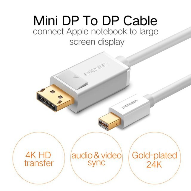 Cáp Mini Displayport to Displayport Ugreen 10477/ 10476 1.5M  Full HD 3D 4K*2K chính hãng - Thunderbolt To Displayport